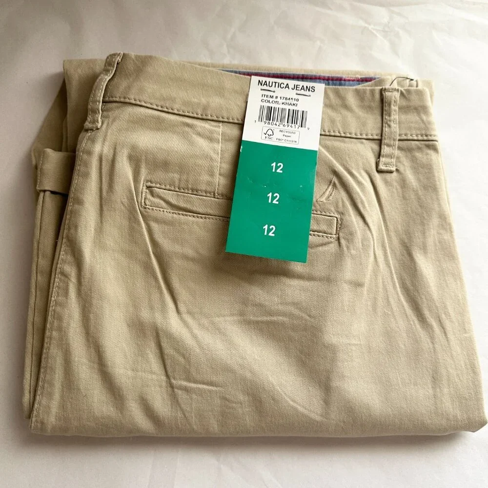 Nautica Jeans Women's Chino Pant Size 12 Khaki Stretch Relaxed Fit Ankle Length